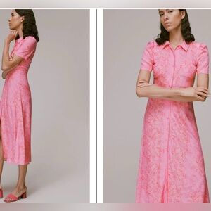 Whistles Robyn baroque-print woven midi shirt dress in pink/multi
